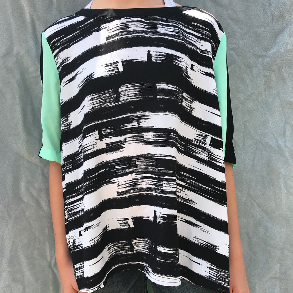 flowy blue and black shirt